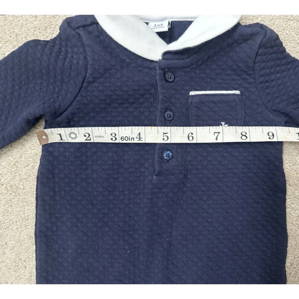 Janie And Jack Baby Boy Peter Pan Collared Quilted Navy/White Jumpsuit Size 3/6